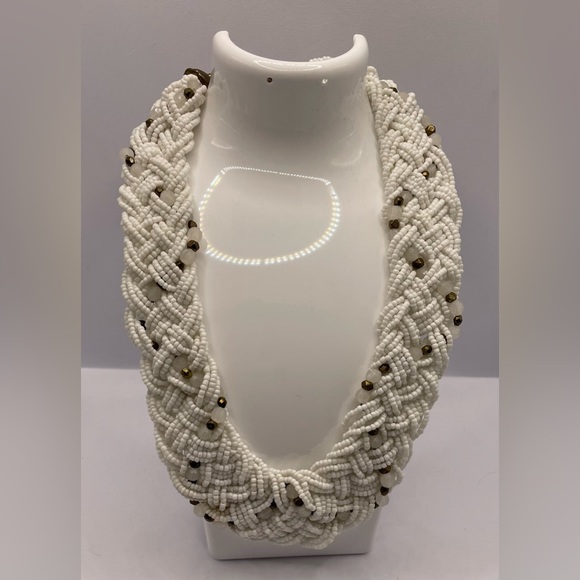 Vintage Jewelry - 3 for $30 Vintage 90s Braided White Seed Bead Choker Necklace Multi Strand